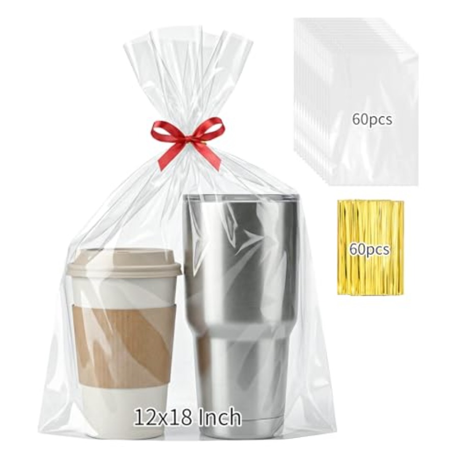 60 قطعة من أكياس السيلوفان لله - مراجعة Cellophane Wrap Clear وسعره